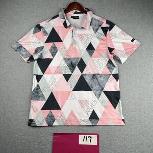 Yatta Golf Performance Golf Polo Shirt Mens Large Pink Geometric Stretch Casual